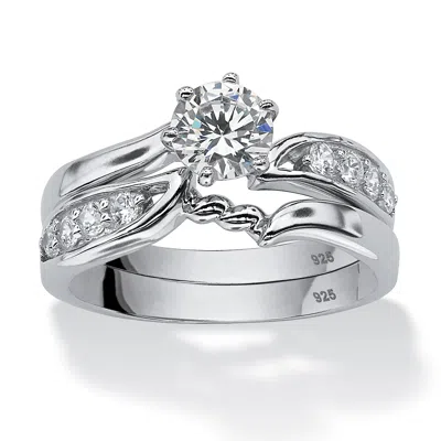 Palm Beach Jewelry 2 Piece .86 Tcw Round Cubic Zirconia Bridal Ring Set In .925 Sterling Silver
