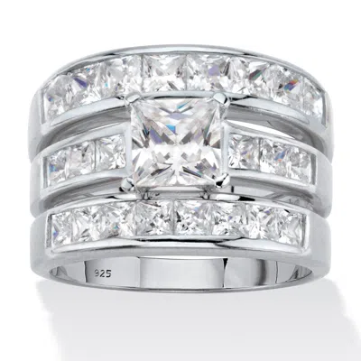Palm Beach Jewelry 3.74 Cttw. Princess Cut Cubic Zirconia Platinum Over Silver 3 Piece Ring Set