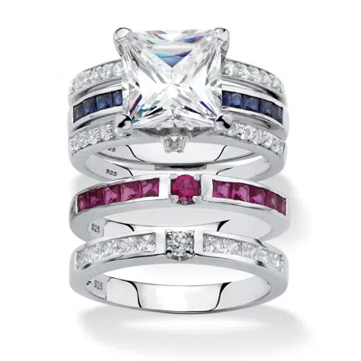 Palm Beach Jewelry 4.50 Cttw. .925 Silver Cubic Zirconia Red & Blue Cz Accent Changeable Ring Set