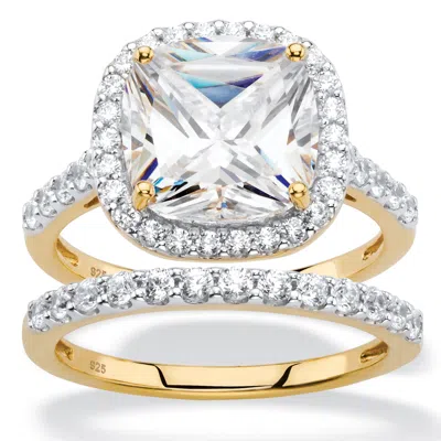 Palm Beach Jewelry 3.49 Tcw Cubic Zirconia 18k Gold-plated Silver 2-piece Halo Bridal Ring Set
