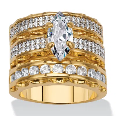 Palm Beach Jewelry 3 Piece 3.38 Tcw Marquise Cubic Zirconia 14k Yellow Gold-plated Bridal Ring Set