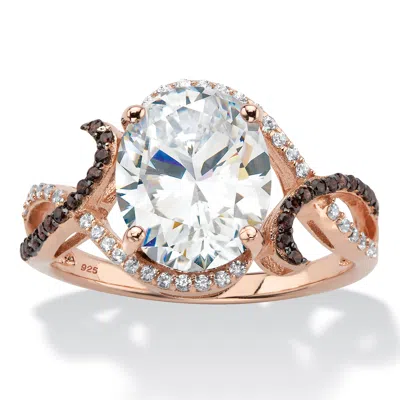 Palm Beach Jewelry 4.16 Cttw. Rose Gold-plated Silver White And Brown Cubic Zirconia Crossover Ring