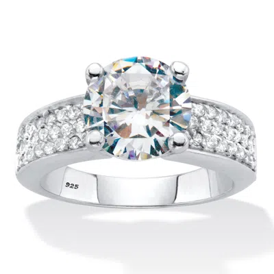 Palm Beach Jewelry 4.37 Cttw. Round-cut Cubic Zirconia Pave' Platinum Over Silver Engagement Ring