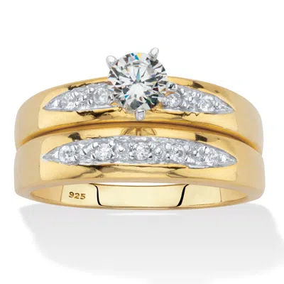 Palm Beach Jewelry .64 Cttw. Round Cubic Zirconia Gold-plated Silver 2 Piece Bridal Ring Set