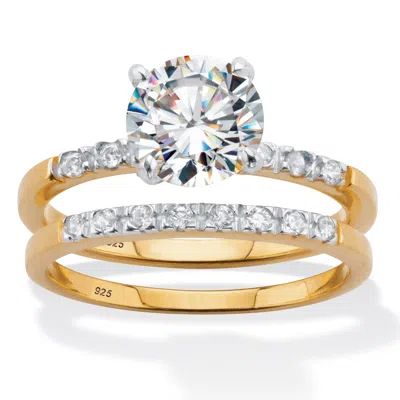 Palm Beach Jewelry 2.21 Cttw. Round Cz 18k Gold-plated Sterling Silver 2-piece Bridal Ring Set
