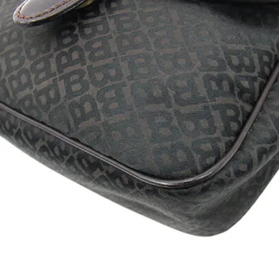 Pre-owned Bally Black Dark Brown Nylon Canvas Leather Shoulder Bag ()