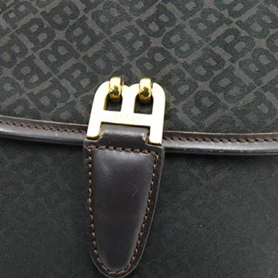 Pre-owned Bally Black Dark Brown Nylon Canvas Leather Shoulder Bag ()