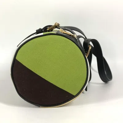 Pre-owned Bally Brown Green Leather Canvas Handbag Shoulder Bag ()