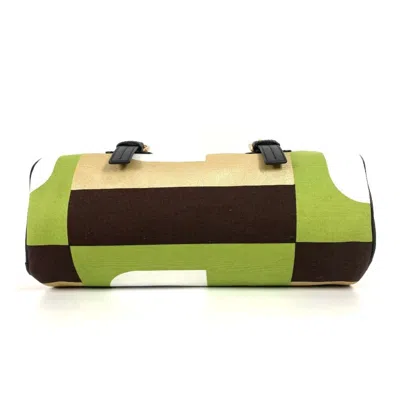 Pre-owned Bally Brown Green Leather Canvas Handbag Shoulder Bag ()