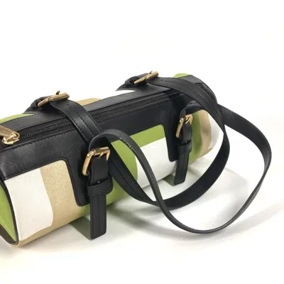 Pre-owned Bally Brown Green Leather Canvas Handbag Shoulder Bag ()