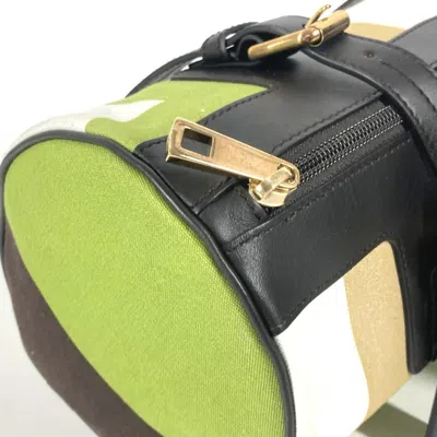 Pre-owned Bally Brown Green Leather Canvas Handbag Shoulder Bag ()