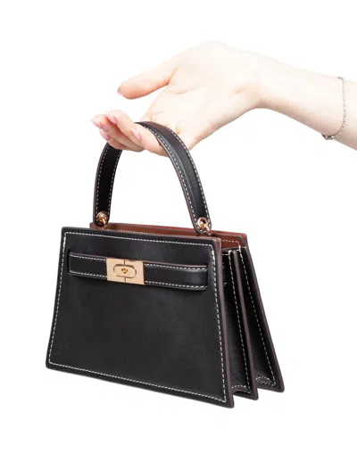 Tory Burch Lee Radziwill Mini Leather Handbag In Black