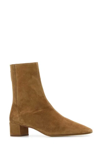Aquazzura Suede Block Heel Ankle Boots Saint Honorè In Brown