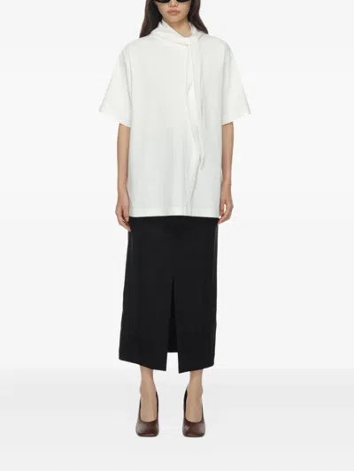 Carven Scarf-collar Cotton T-shirt In White