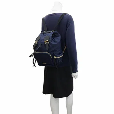 Pre-owned Burberry Black Navy Nylon Leather Backpack ()