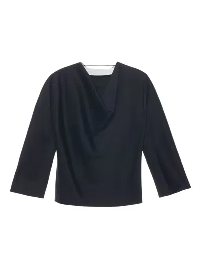 Carven Cowl-back Wide-sleeve Blouse In Blue