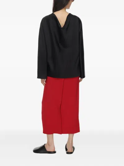 Carven Cowl-back Wide-sleeve Blouse In Blue