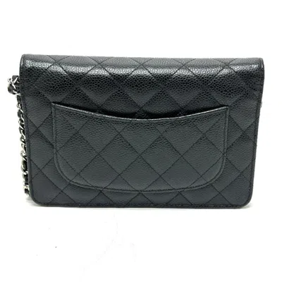 Pre-owned Chanel Black Grained Calfskin Chain/shoulder Wallet ()