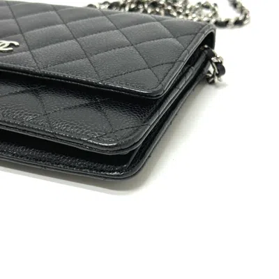 Pre-owned Chanel Black Grained Calfskin Chain/shoulder Wallet ()