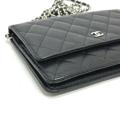 Pre-owned Chanel Black Grained Calfskin Chain/shoulder Wallet ()