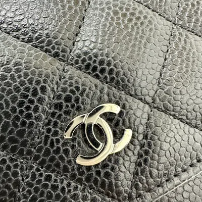 Pre-owned Chanel Black Grained Calfskin Chain/shoulder Wallet ()