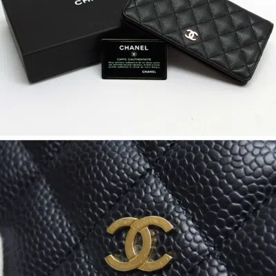 Pre-owned Chanel Black Grained Calfskin Long Wallet (bi-fold) ()