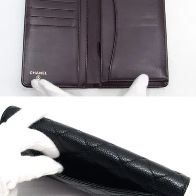 Pre-owned Chanel Black Grained Calfskin Long Wallet (bi-fold) ()