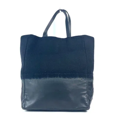 Pre-owned Chanel Black Knit Leather Shoulder Bag Tote Bag ()