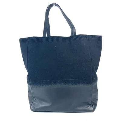 Pre-owned Chanel Black Knit Leather Shoulder Bag Tote Bag ()