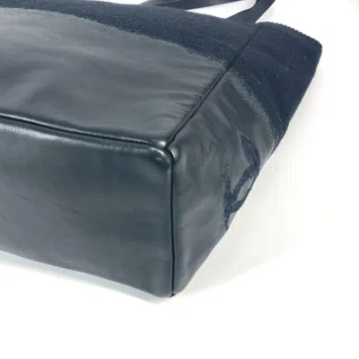 Pre-owned Chanel Black Knit Leather Shoulder Bag Tote Bag ()