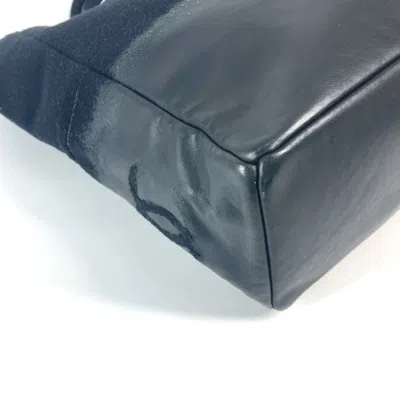 Pre-owned Chanel Black Knit Leather Shoulder Bag Tote Bag ()
