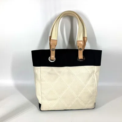 Pre-owned Chanel Black White Canvas Shoulder Bag Tote Bag ()