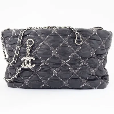 Pre-owned Chanel Paris Byzance Black Gray Nylon Tote Bag ()