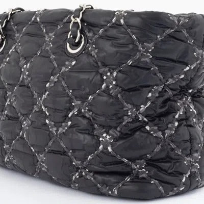 Pre-owned Chanel Paris Byzance Black Gray Nylon Tote Bag ()