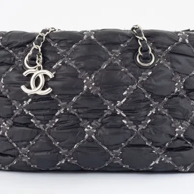 Pre-owned Chanel Paris Byzance Black Gray Nylon Tote Bag ()