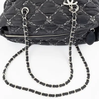 Pre-owned Chanel Paris Byzance Black Gray Nylon Tote Bag ()