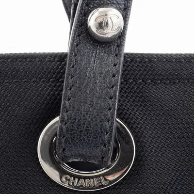 Pre-owned Chanel Paris Biarritz Black Coated Canvas Leather Tote Bag ()