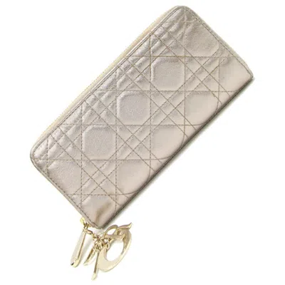 Pre-owned Dior Christian  Champagne Gold Leather Long Wallet (bi-fold) ()