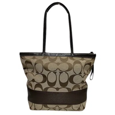 Pre-owned Coach Beige Brown Canvas Leather Shoulder Bag Tote Bag ()