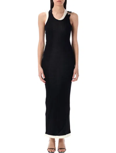 Jean Paul Gaultier Ribbed Dress With Overall Buckles In Black In Black