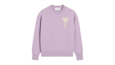 Pre-owned Ami Alexandre Mattiussi Men's Ami Paris De Coeur Felted Merino Wool Sweater In Lilac/off White In Multi