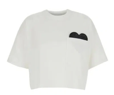Bottega Veneta White Cropped T-shirt With Heart Detail On The Pocket In Cotton Woman
