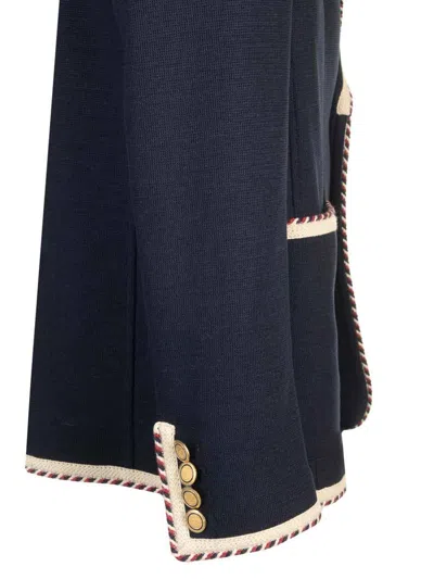 Valentino Single-breasted Jersey Cotton Jacket With Torchon Piping In Blue
