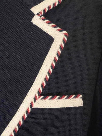 Valentino Single-breasted Jersey Cotton Jacket With Torchon Piping In Blue