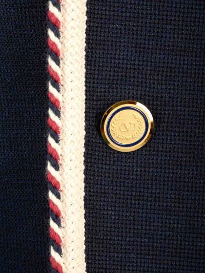 Valentino Single-breasted Jersey Cotton Jacket With Torchon Piping In Blue