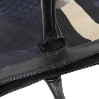 Pre-owned Gucci Black Navy Canvas Leather Handbag Tote Bag ()
