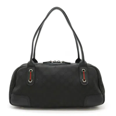 Pre-owned Gucci Sherry Line Black Green Red Color Nylon Leather Shoulder Bag ()