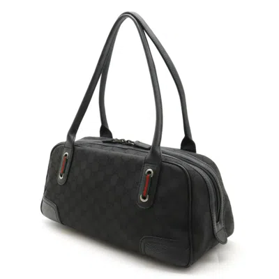 Pre-owned Gucci Sherry Line Black Green Red Color Nylon Leather Shoulder Bag ()