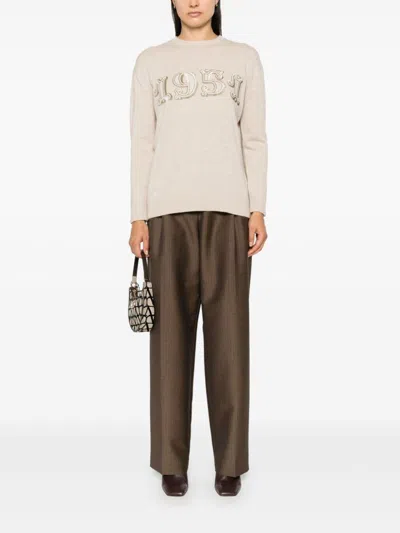 Max Mara Beige Sweatshirt With Decorative 1951 Motif