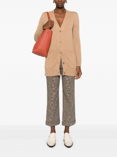 Max Mara Sequin Embellished Wool Cashmere Cardigan In Brown